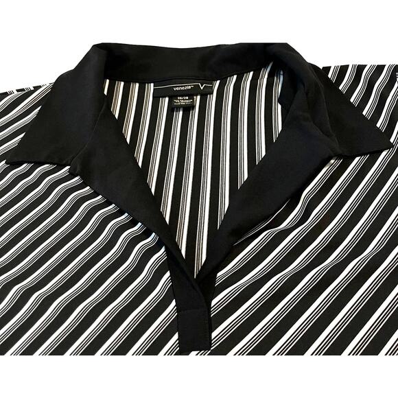 VENEZIA V-NECKLINE BLOUSE, WOMENS, 26/28, BLACK & WHITE V-STRIPED, PLUNGING - Picture 3 of 9